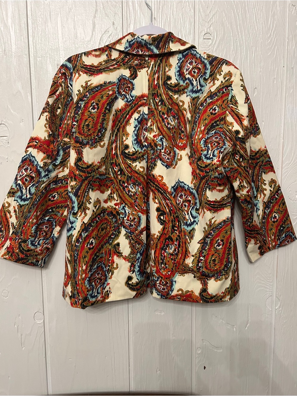 Chico's Women’s Multicolor Paisley Jacket - Orange Lined 3/4 sleeve Chico size 2 - Picture 6 of 7